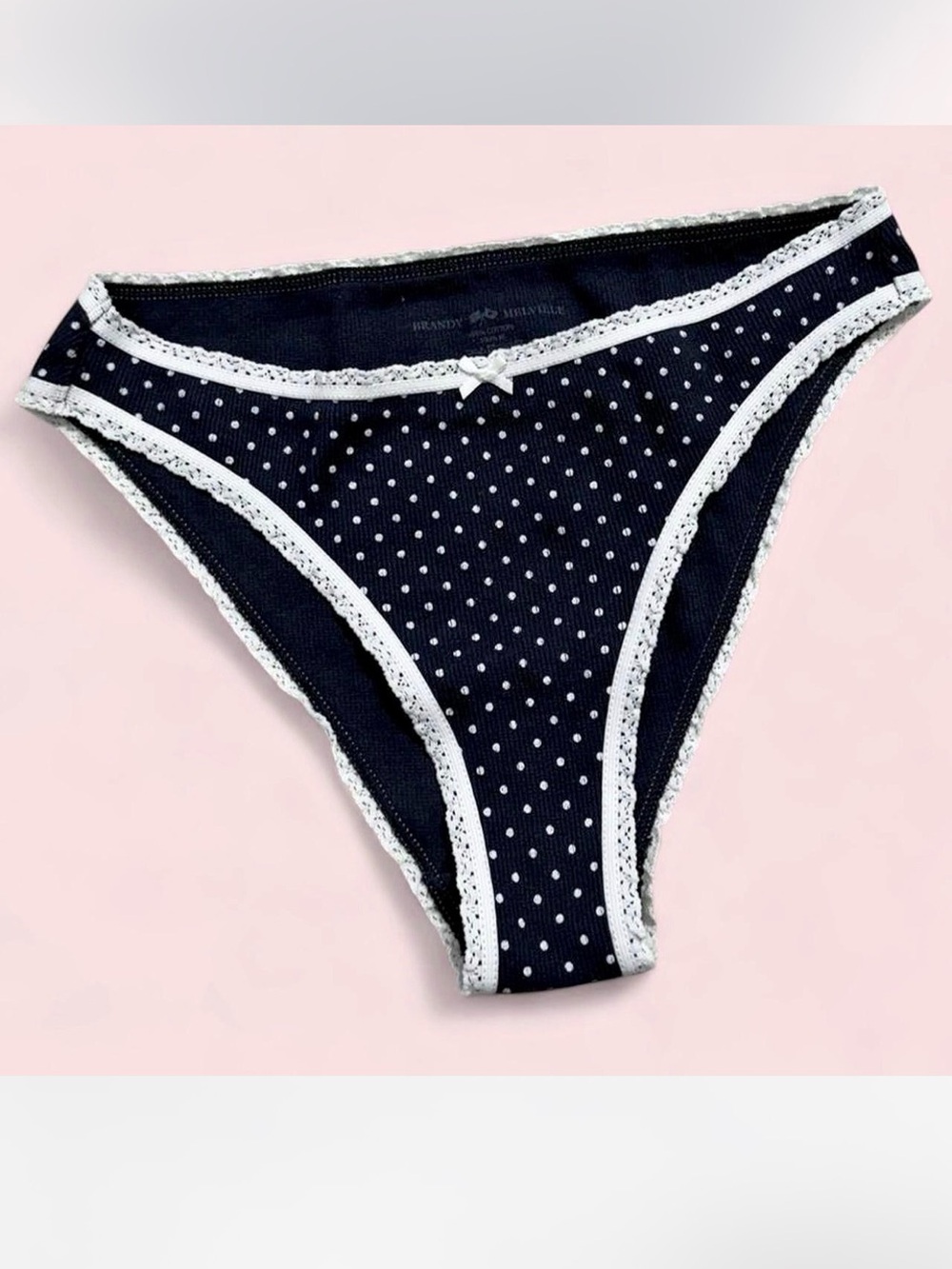 Brandy Melville Navy Polka Dot Lace Trim Bikini Panty
